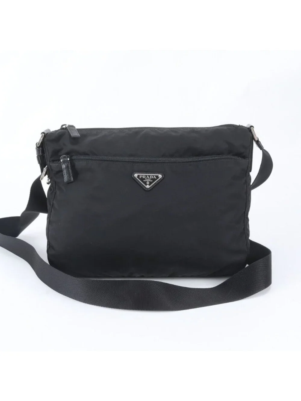 Prada Tessuto Nylon Triangle Logo Leather Shoulder Bag Crossbody Messenger